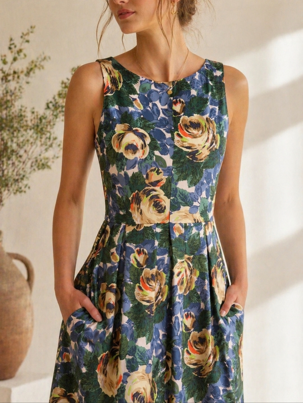 Cath Kidston London Floral Fit & Flare Dress Size 10 Cotton Pleated Garden Party